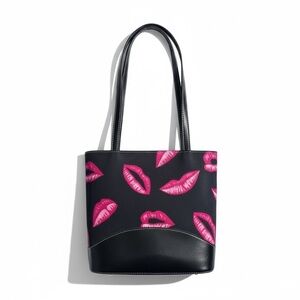 Black and Pink Tote lip print Bag